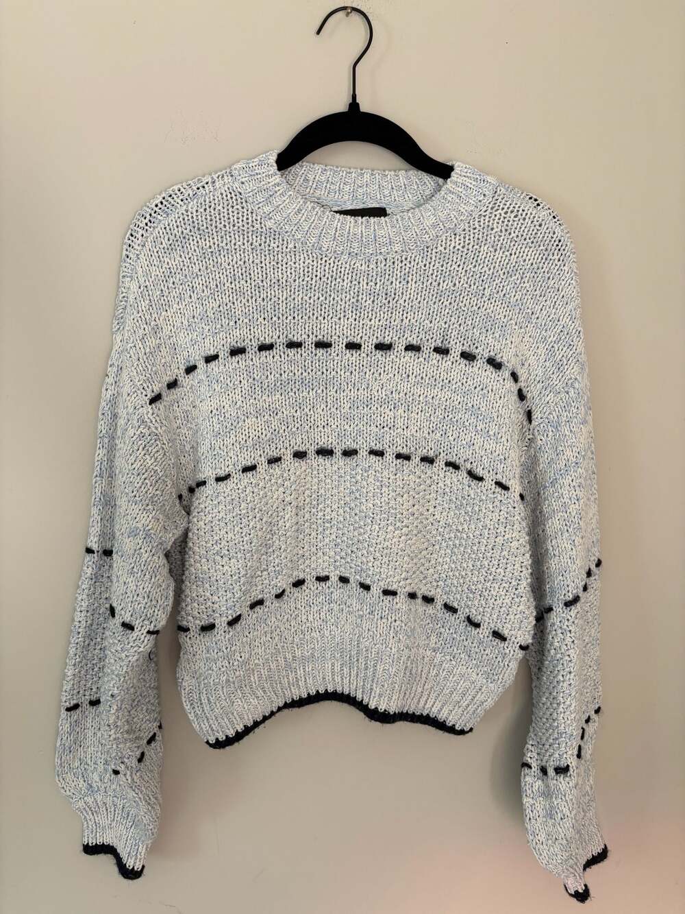 Pieces Women's Cottagecore Oversized Blue White Speckled Knit Sweater Sz XS